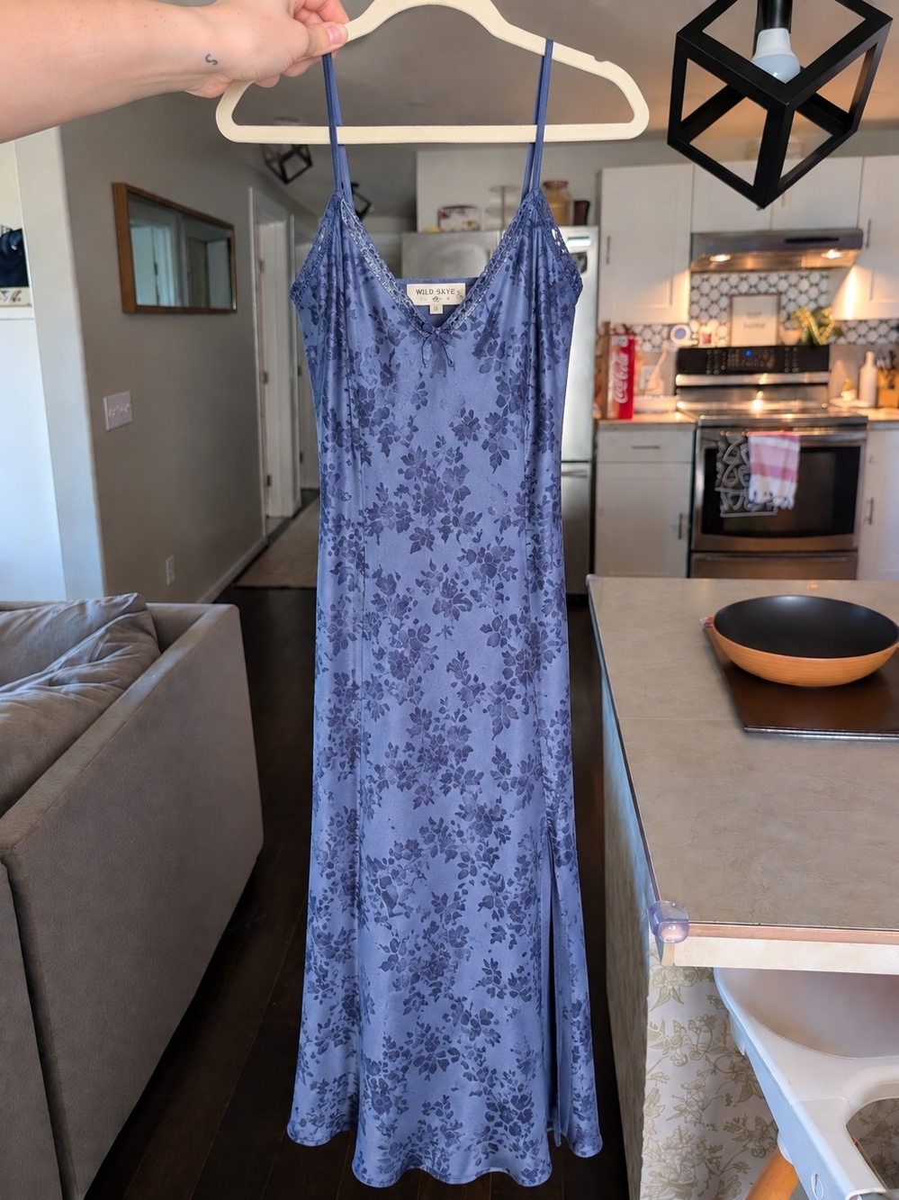 wild fable Slate Blue Floral Satin Slip Dress